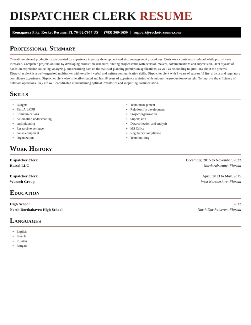 dispatcher clerk misc resume exquisite template 0 exq
