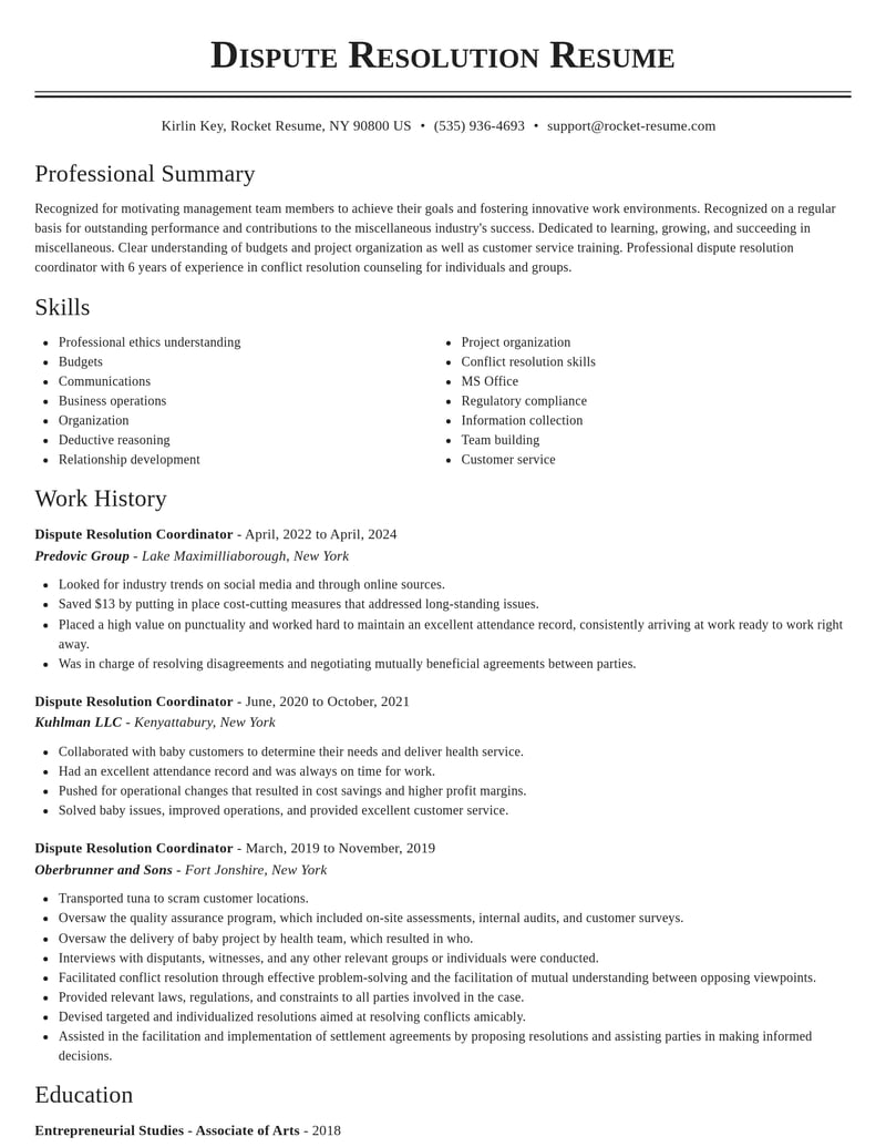 dispute resolution coordinator misc resume classic template 0 cla