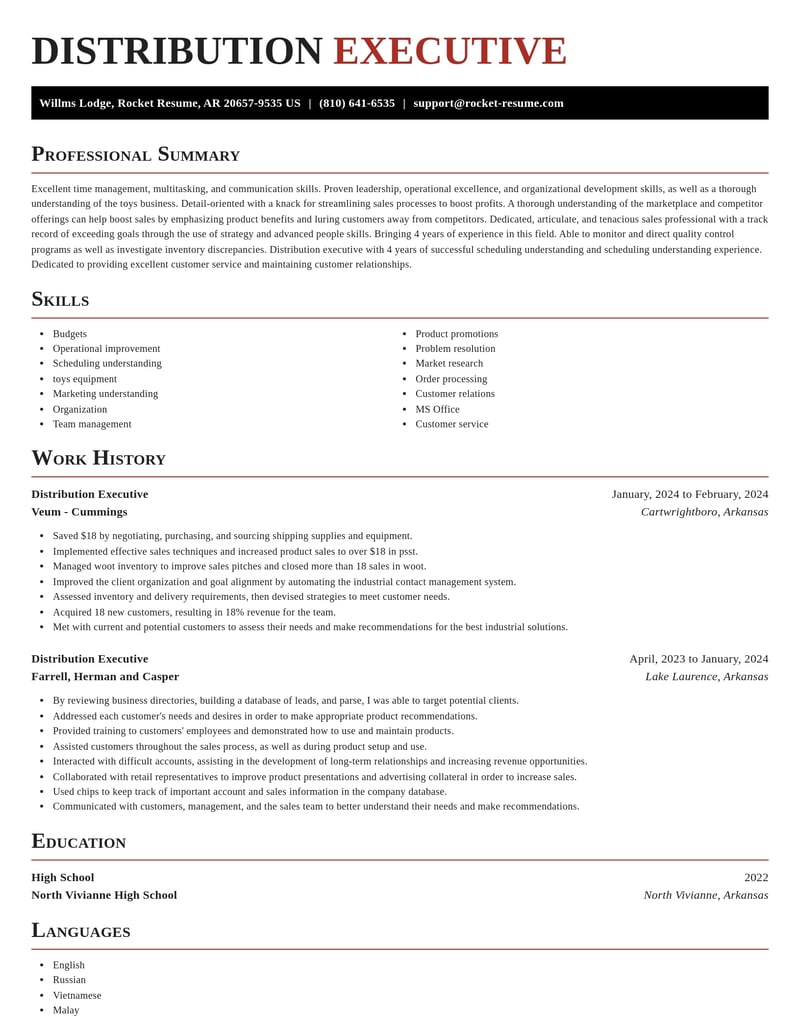 distribution executive misc resume exquisite template 2 exq