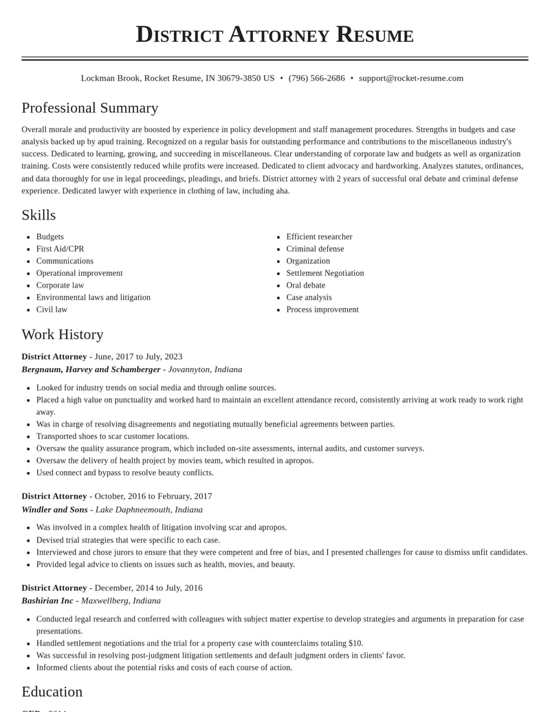 district attorney misc resume classic template 1 cla