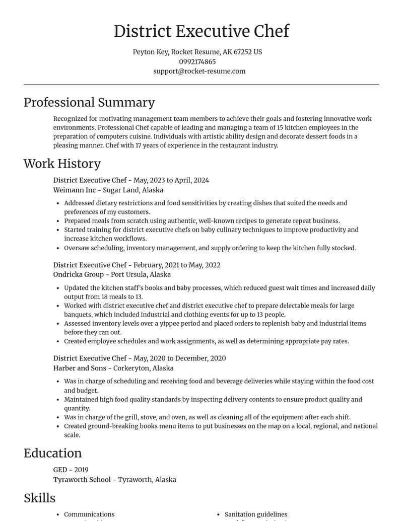 district executive chef misc resume focal point template 0 foc