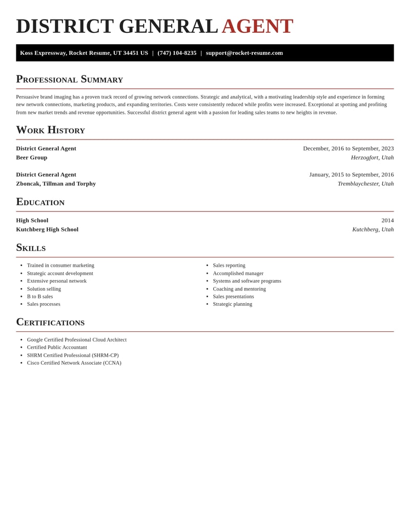 district general agent misc resume exquisite template 1 exq