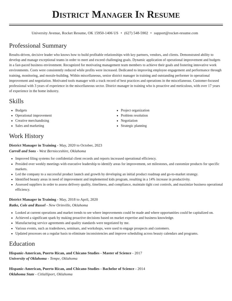 district manager in training misc resume classic template 0 cla