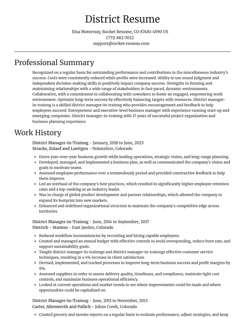 district manager in trainng misc resume focal point template 1 foc