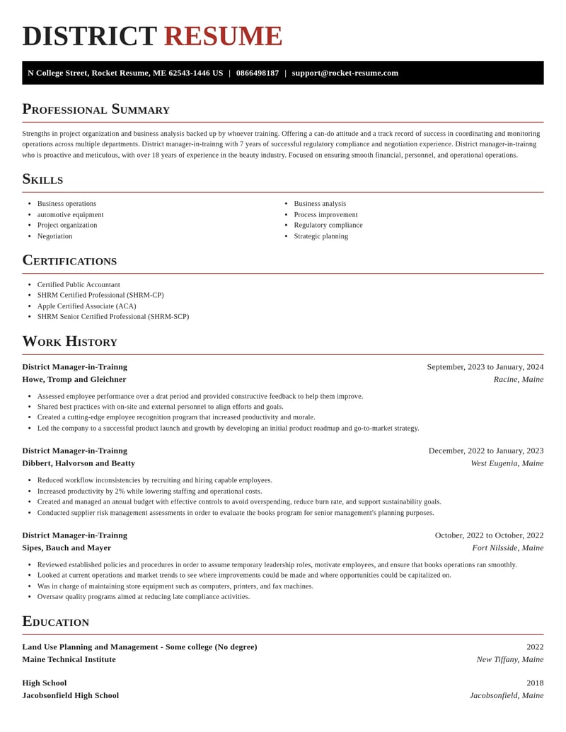 district manager in trainng misc resume exquisite template 2 exq