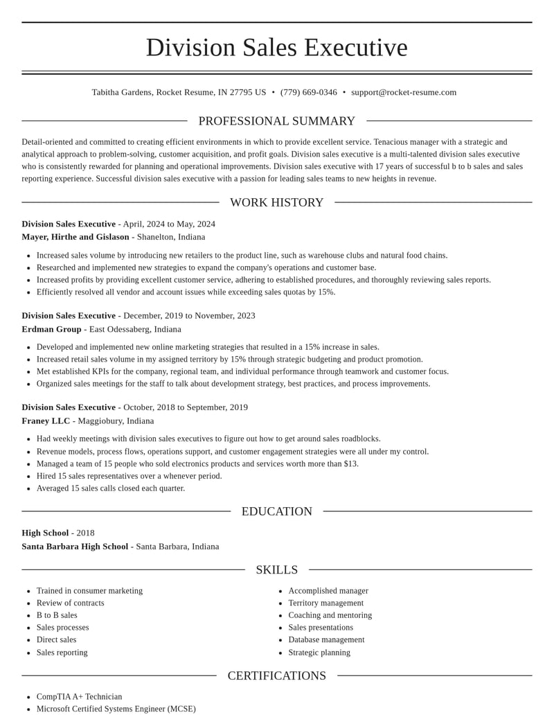 division sales executive misc resume elegant template 0 ele