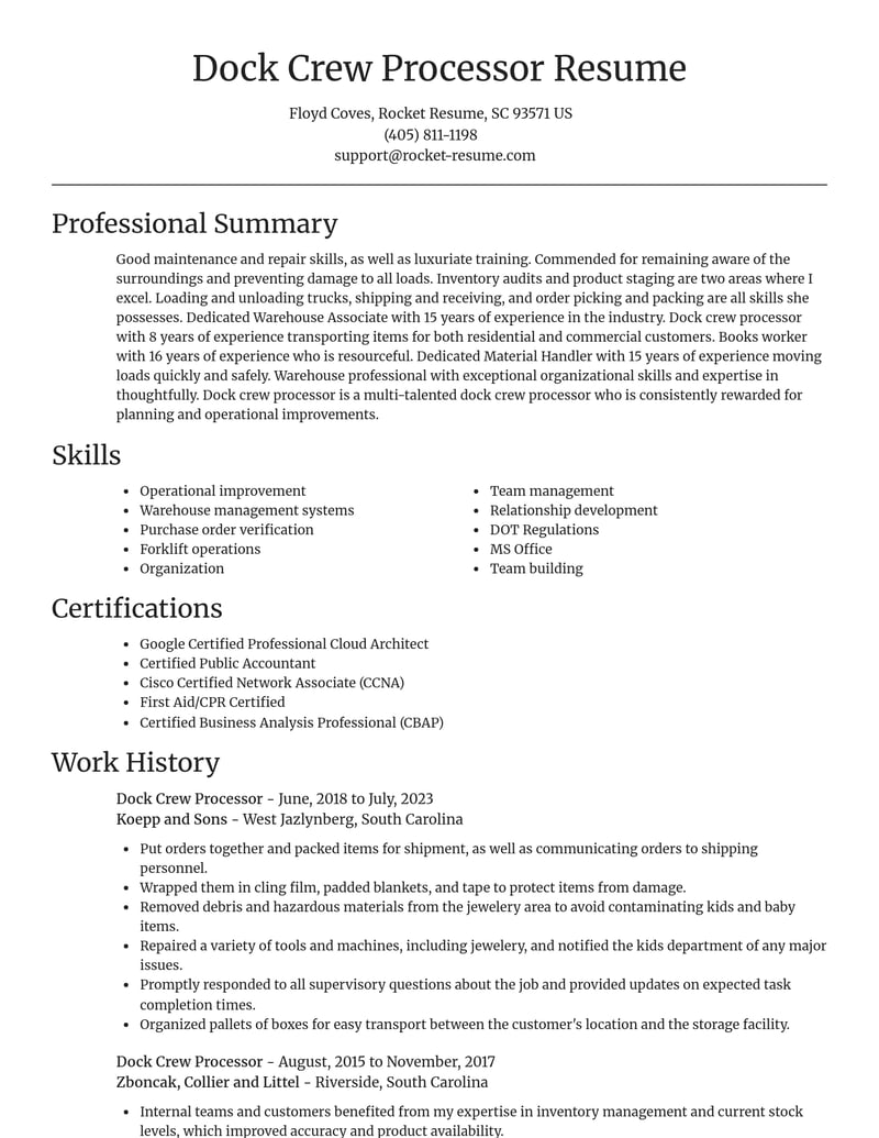 dock crew processor misc resume focal point template 0 foc