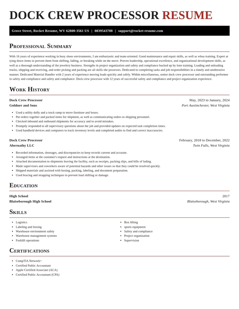 dock crew processor misc resume exquisite template 2 exq
