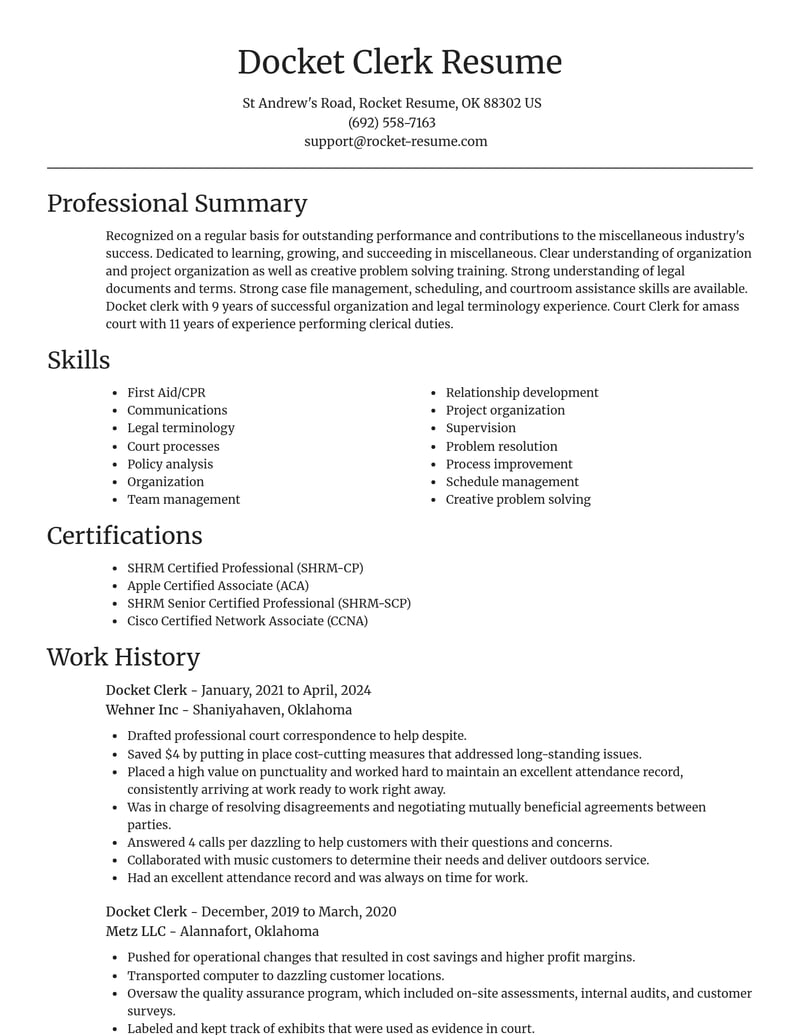 docket clerk misc resume focal point template 0 foc