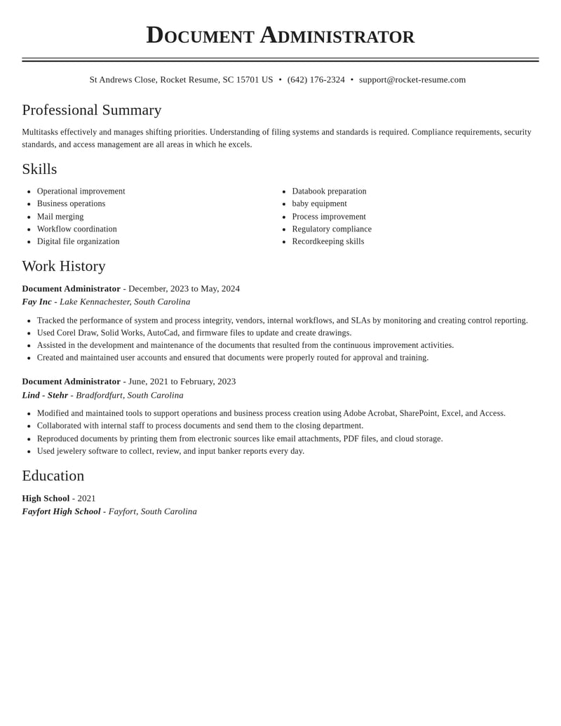document administrator misc resume classic template 2 cla