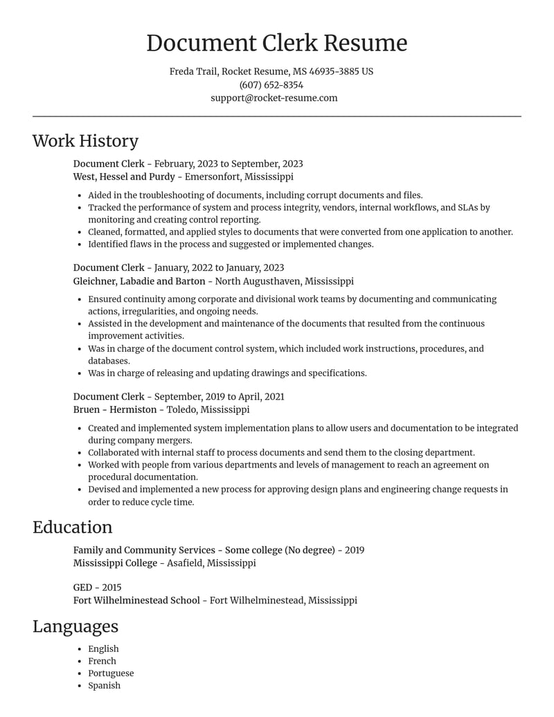 document clerk misc resume focal point template 0 foc