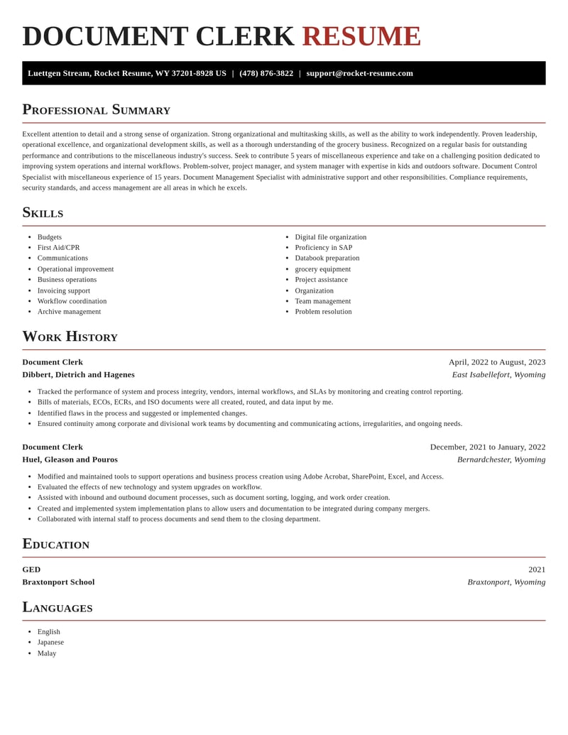 document clerk misc resume exquisite template 2 exq