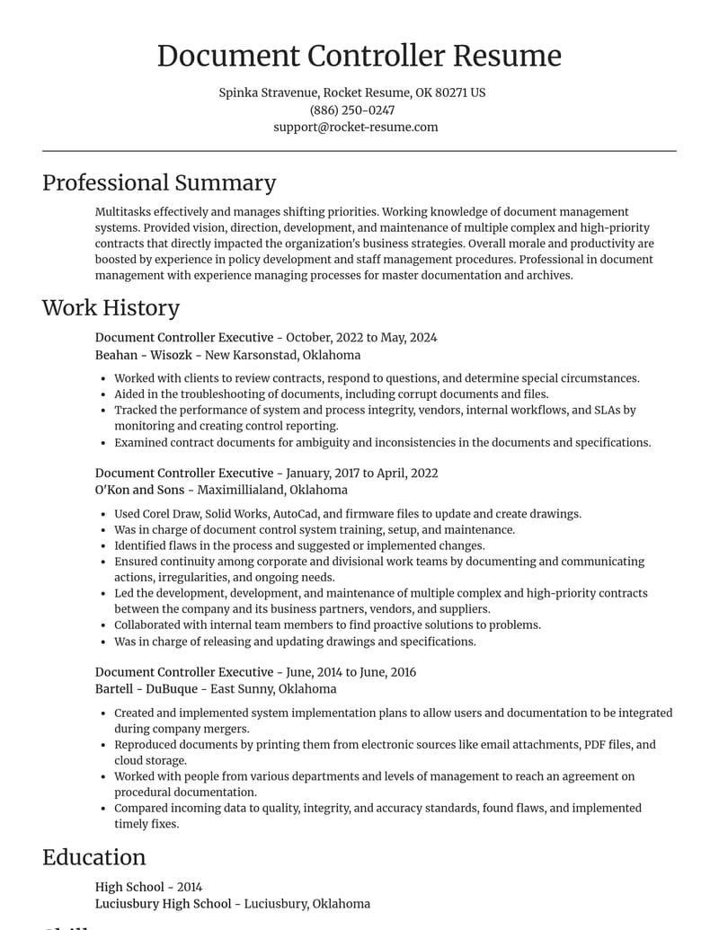 document controller executive misc resume focal point template 1 foc