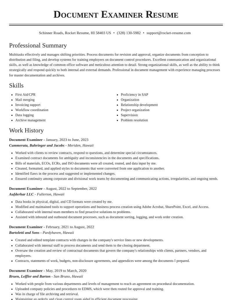 document examiner misc resume classic template 1 cla