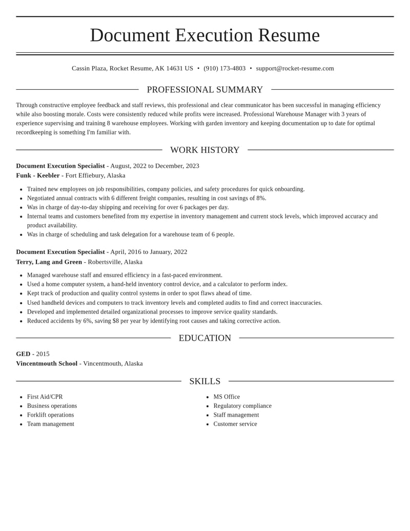 document execution specialist misc resume elegant template 2 ele