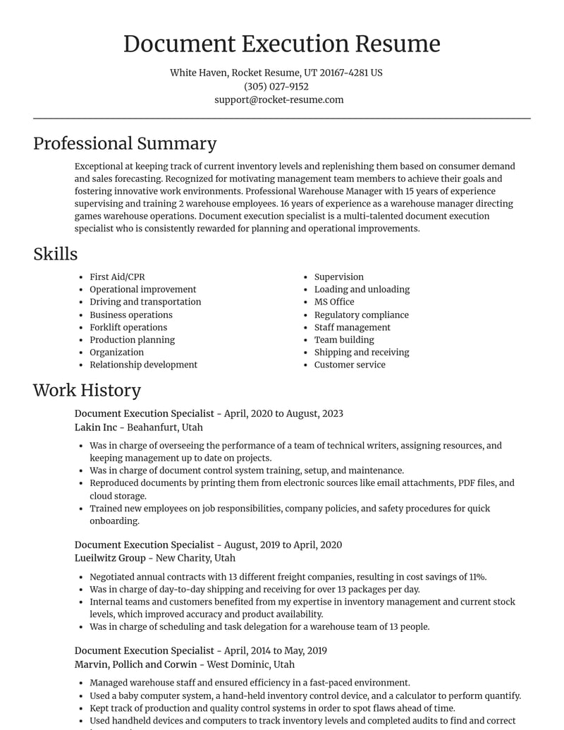 document execution specialist misc resume focal point template 2 foc