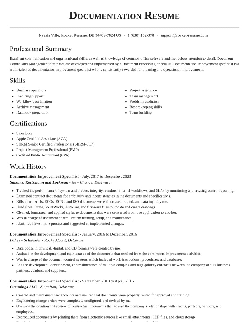 documentation improvement specialist misc resume classic template 2 cla