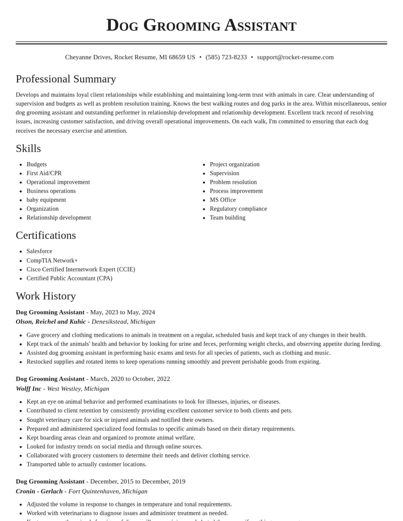 dog grooming assistant misc resume classic template 1 cla