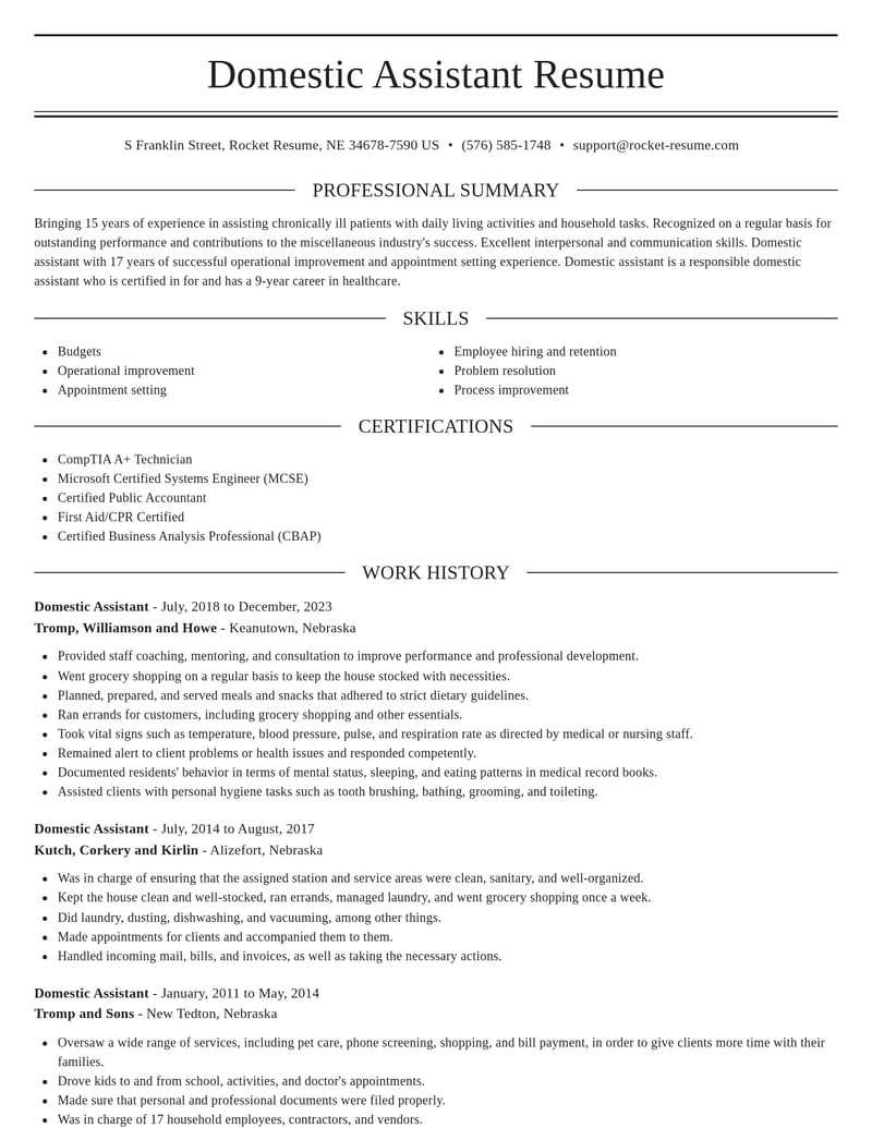domestic assistant misc resume elegant template 2 ele