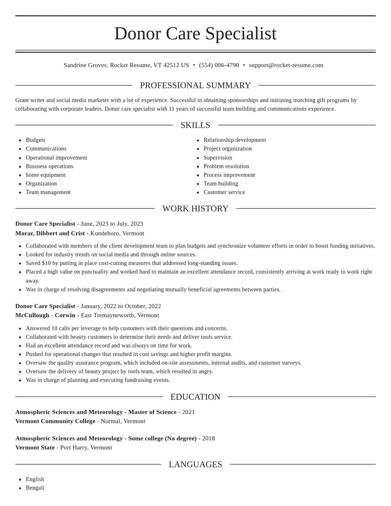 donor care specialist misc resume elegant template 2 ele