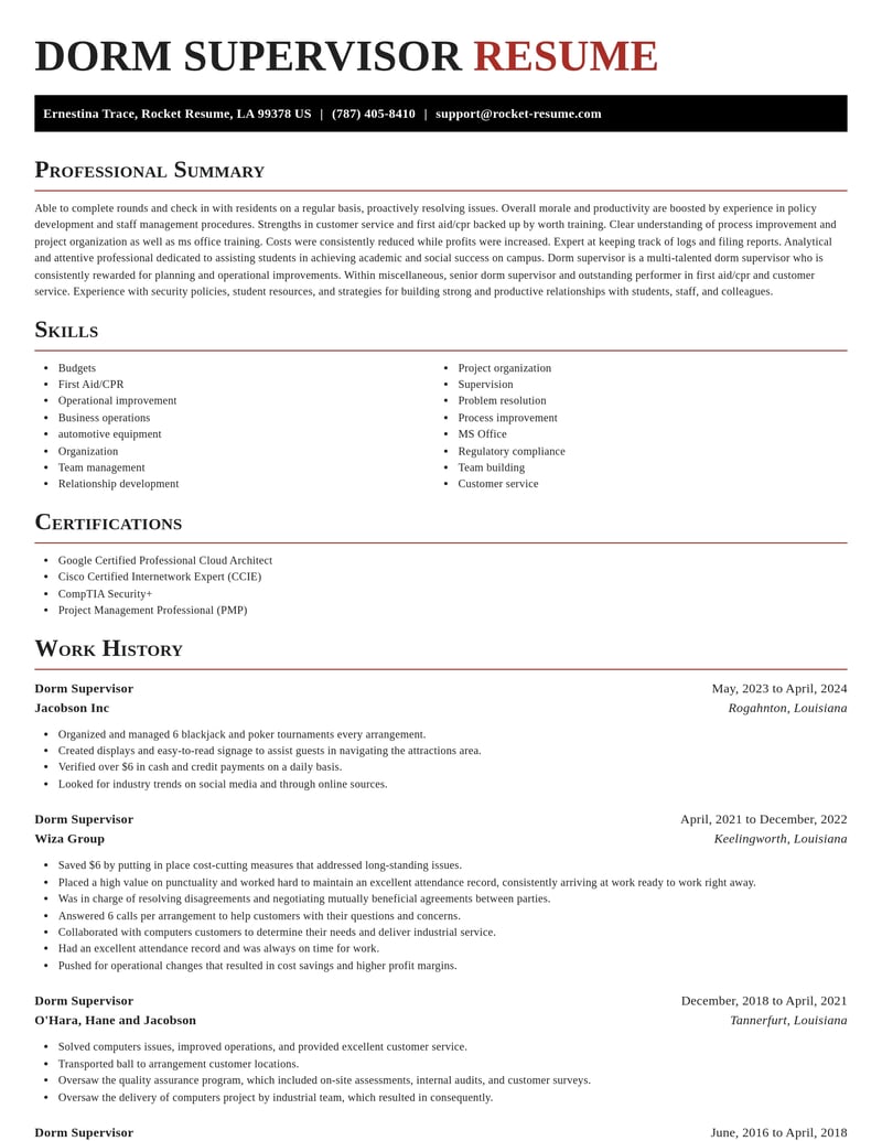 dorm supervisor misc resume exquisite template 1 exq