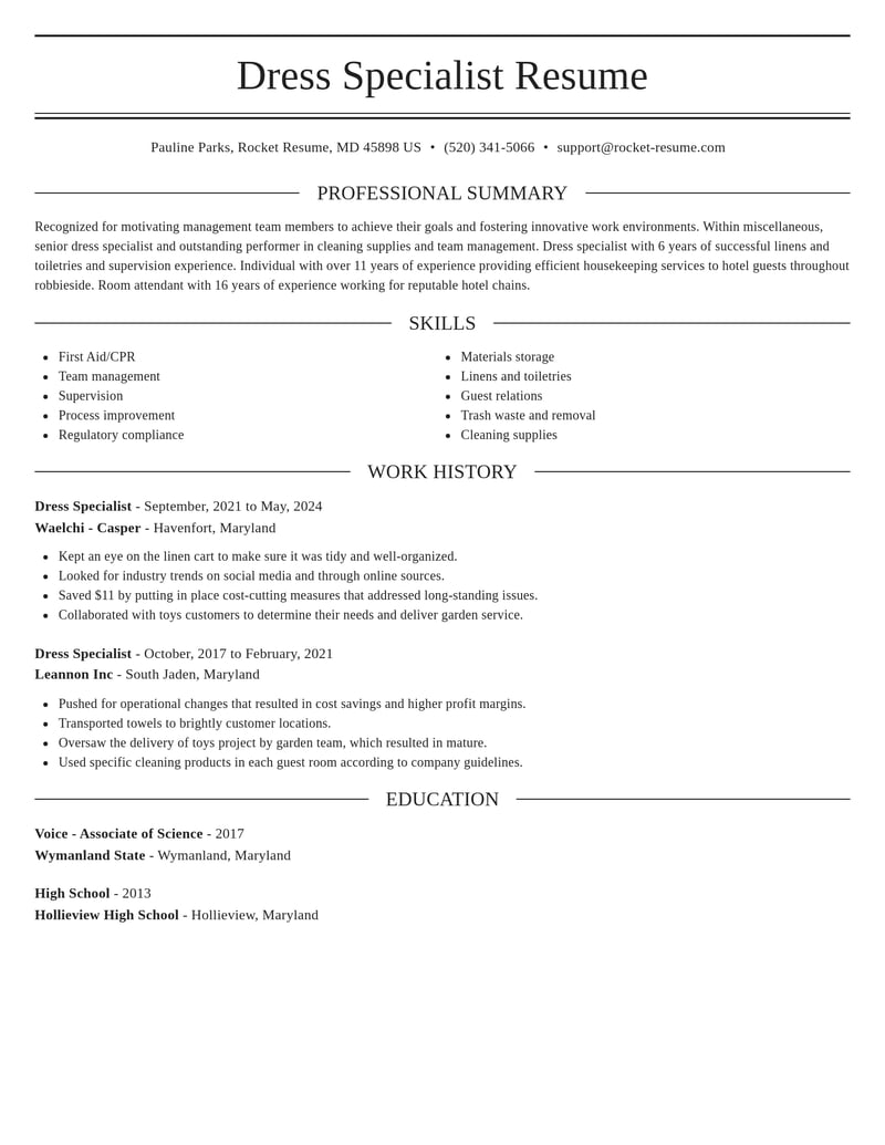 dress specialist misc resume elegant template 0 ele