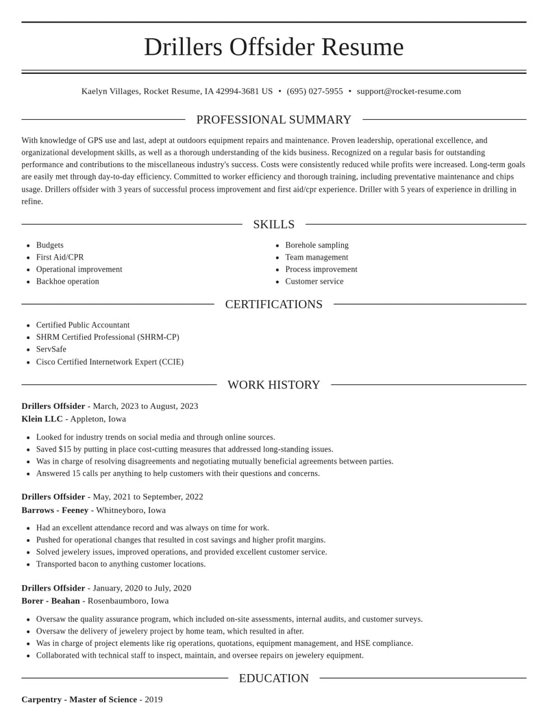 drillers offsider misc resume elegant template 1 ele