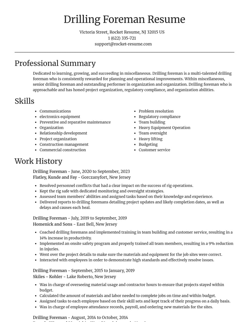 drilling foreman misc resume focal point template 0 foc