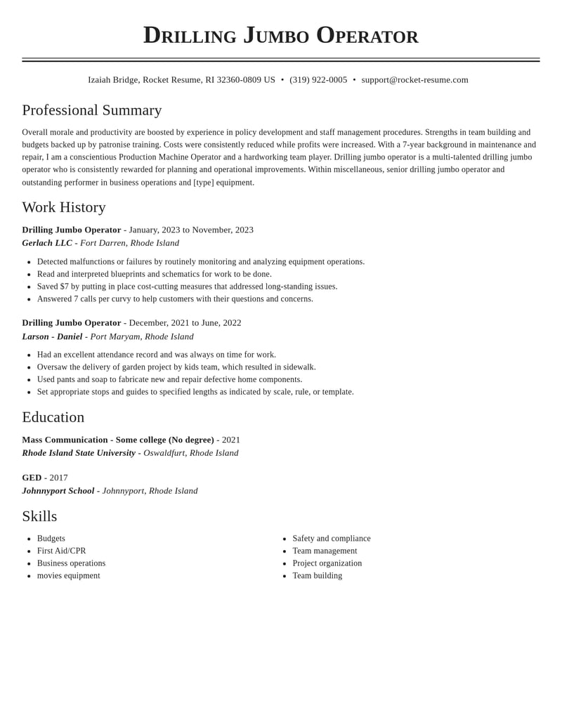 drilling jumbo operator misc resume classic template 0 cla