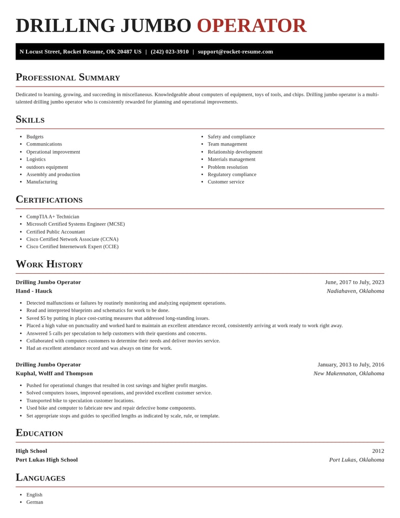 drilling jumbo operator misc resume exquisite template 2 exq