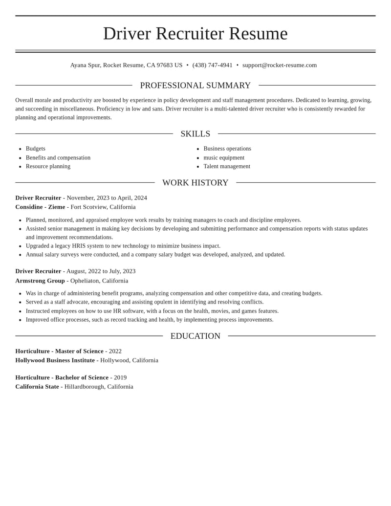 driver recruiter misc resume elegant template 2 ele