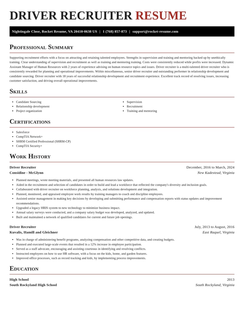 driver recruiter misc resume exquisite template 2 exq