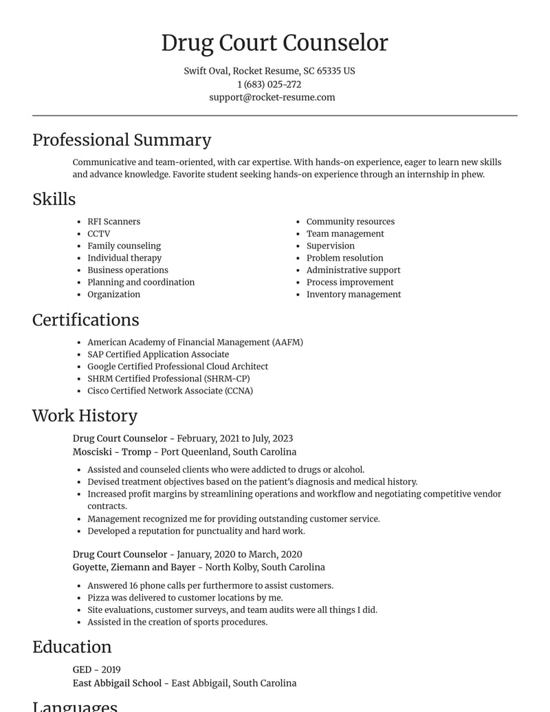 drug court counselor misc resume focal point template 1 foc