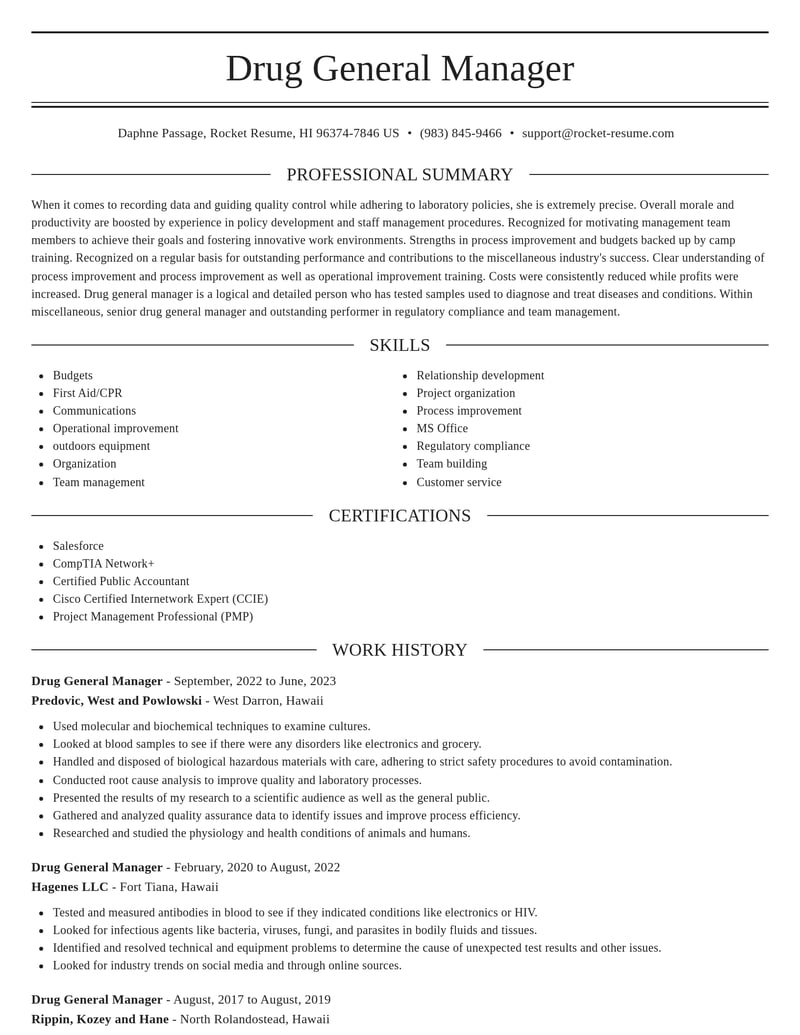 drug general manager misc resume elegant template 2 ele
