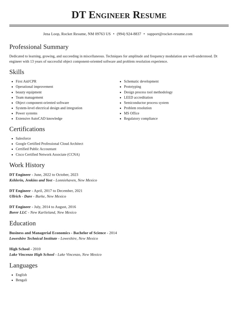 dt engineer misc resume classic template 2 cla