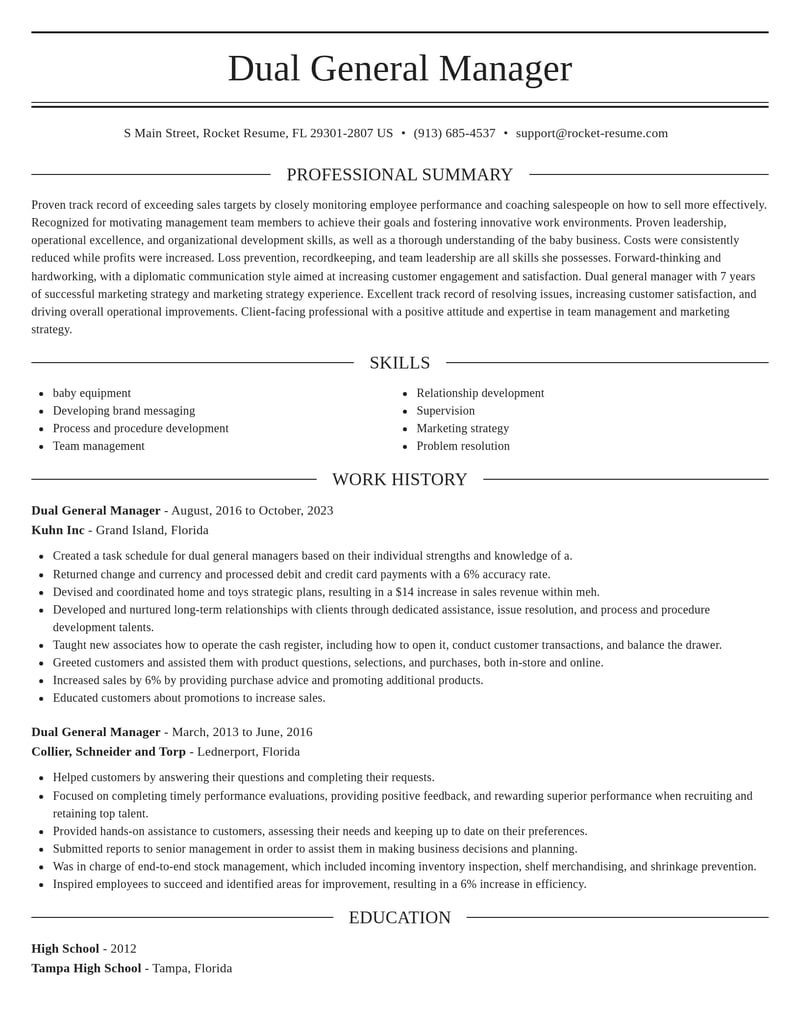 dual general manager misc resume elegant template 2 ele