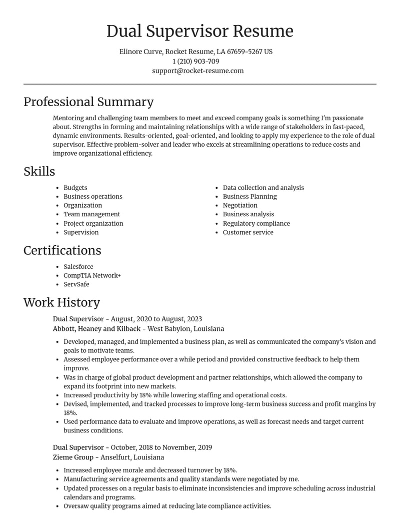 dual supervisor misc resume focal point template 2 foc