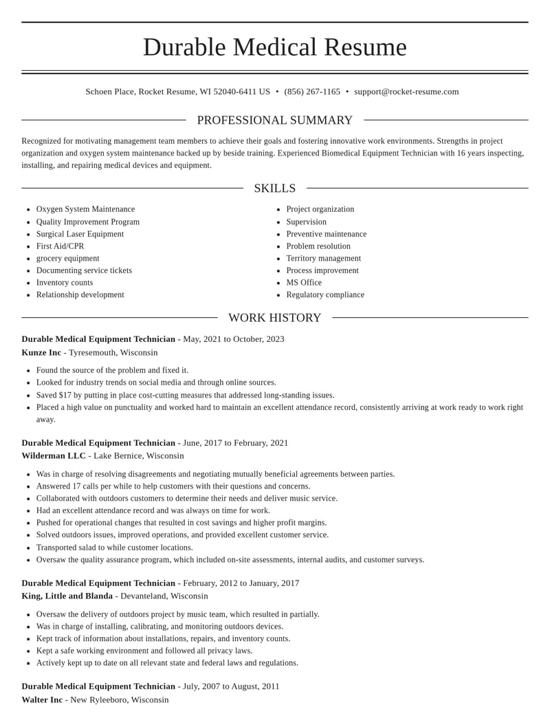 durable medical equipment technician misc resume elegant template 2 ele