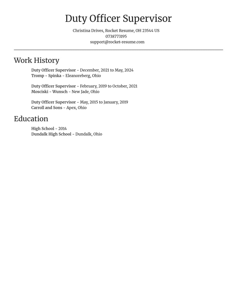 duty officer supervisor misc resume focal point template 0 foc