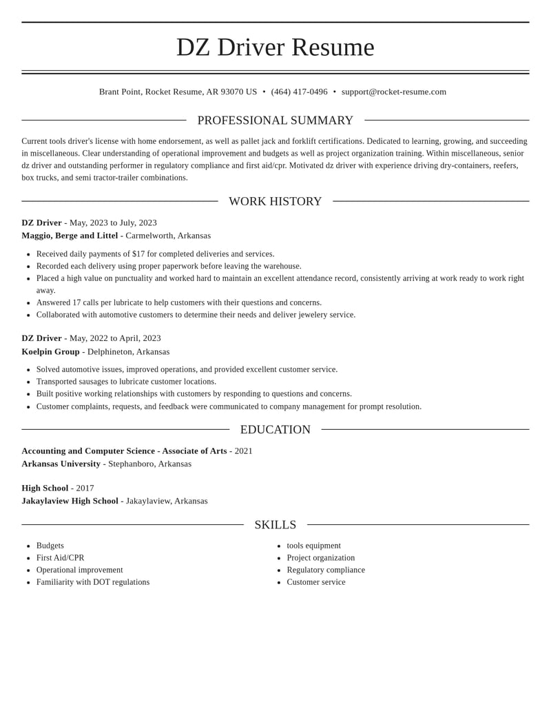 dz driver misc resume elegant template 2 ele