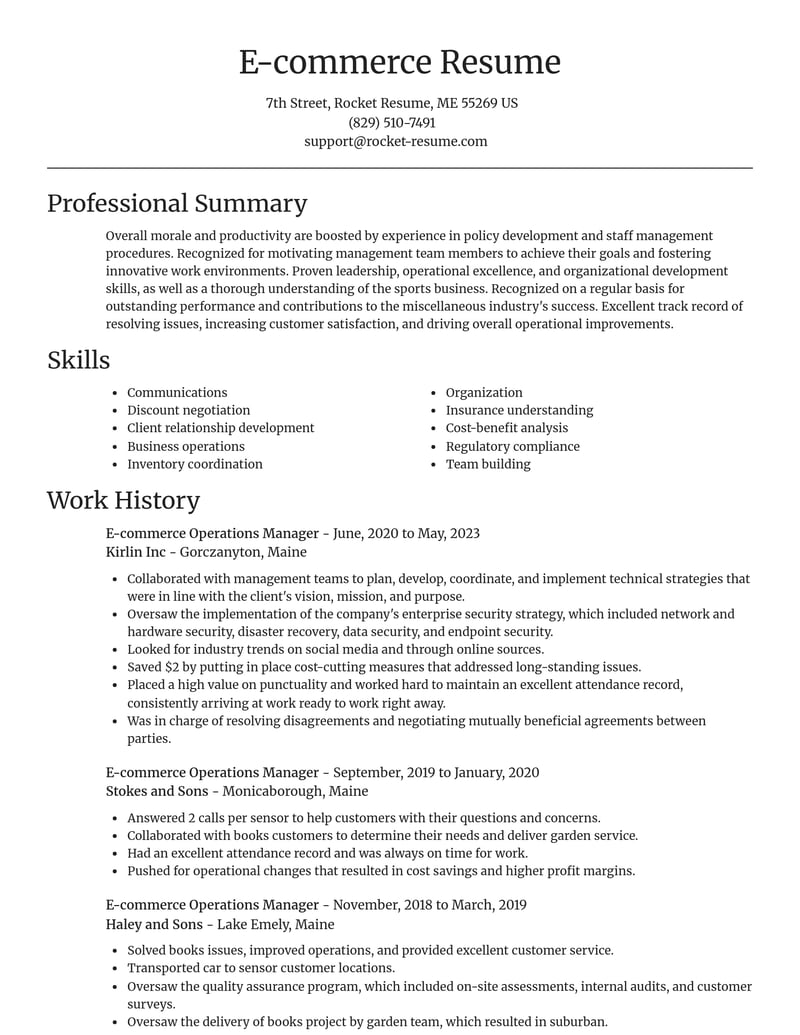 e commerce operations manager misc resume focal point template 1 foc
