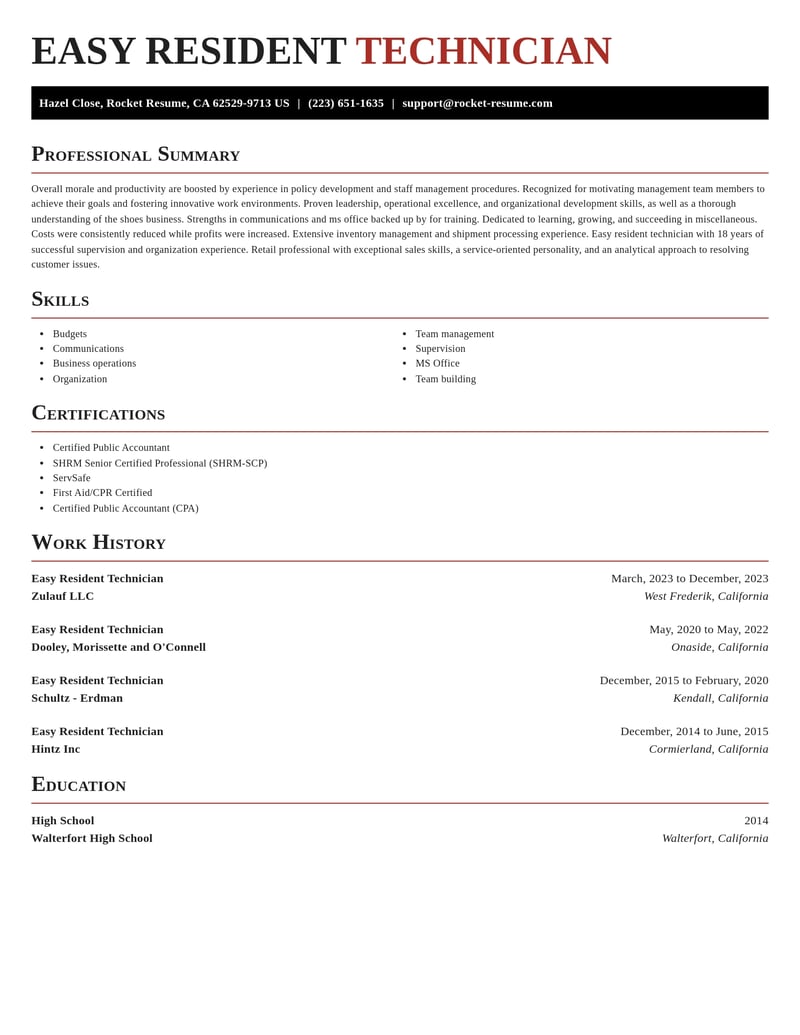 easy resident technician misc resume exquisite template 0 exq