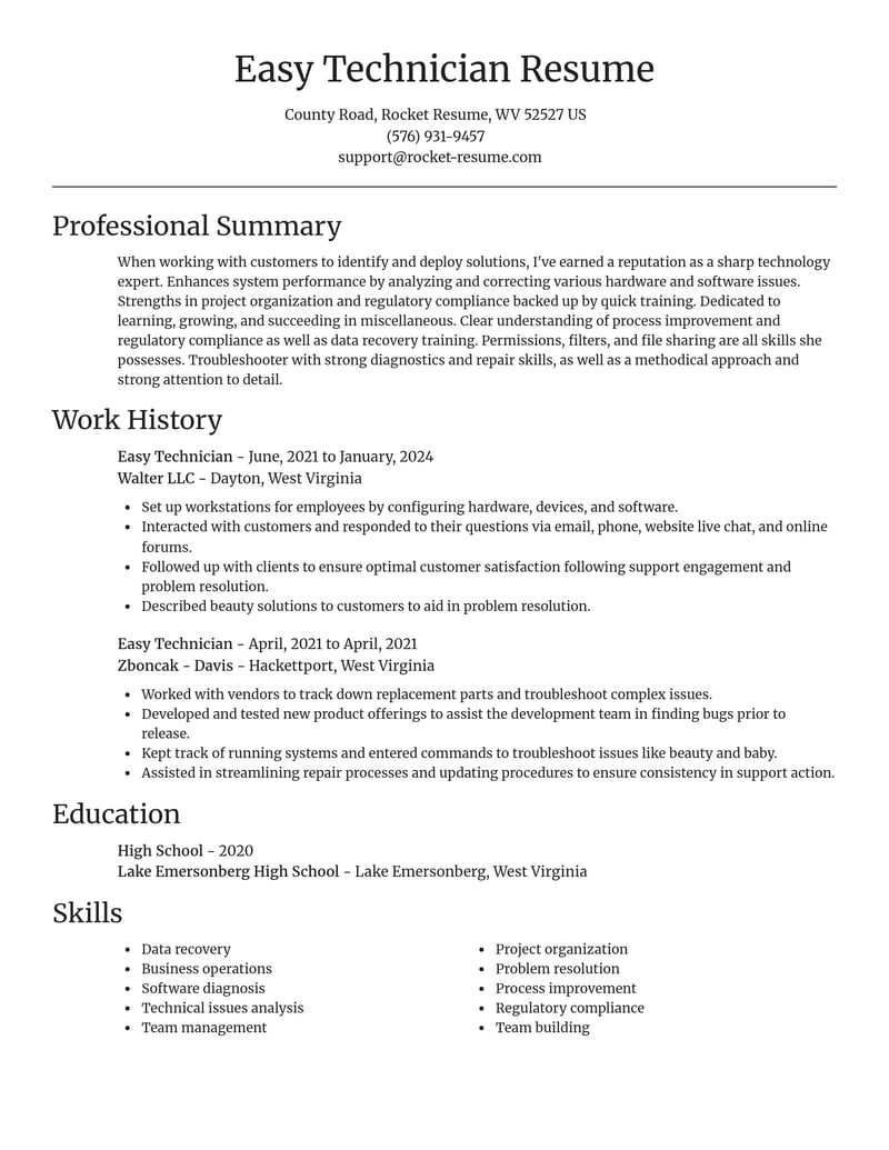 easy technician misc resume focal point template 0 foc
