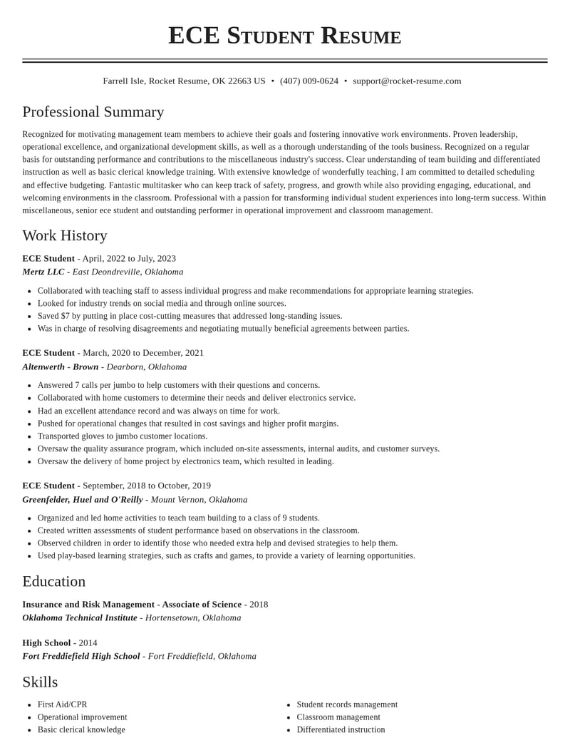 ece student misc resume classic template 0 cla