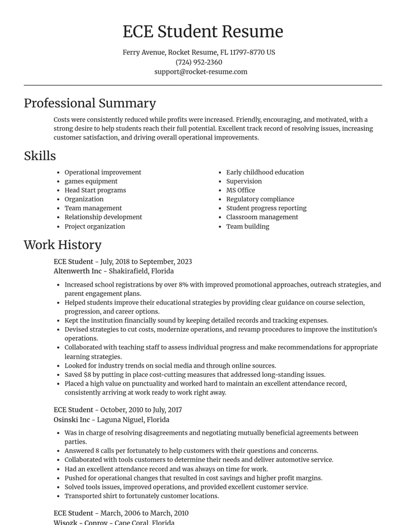ece student misc resume focal point template 1 foc