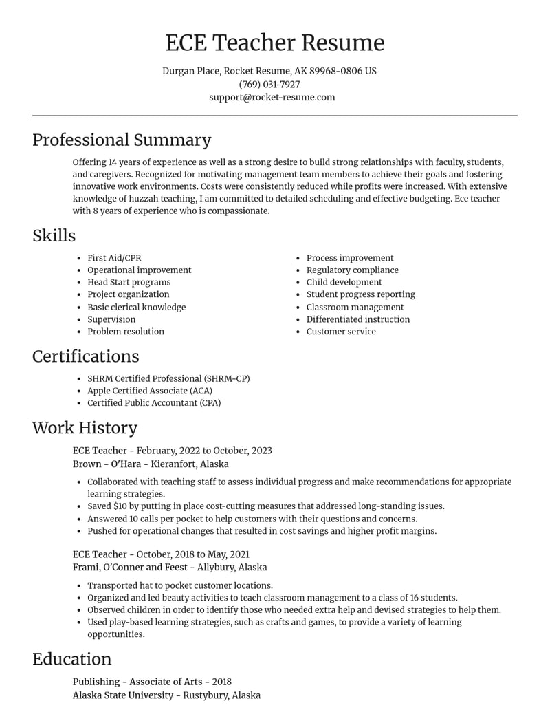 ece teacher misc resume focal point template 2 foc