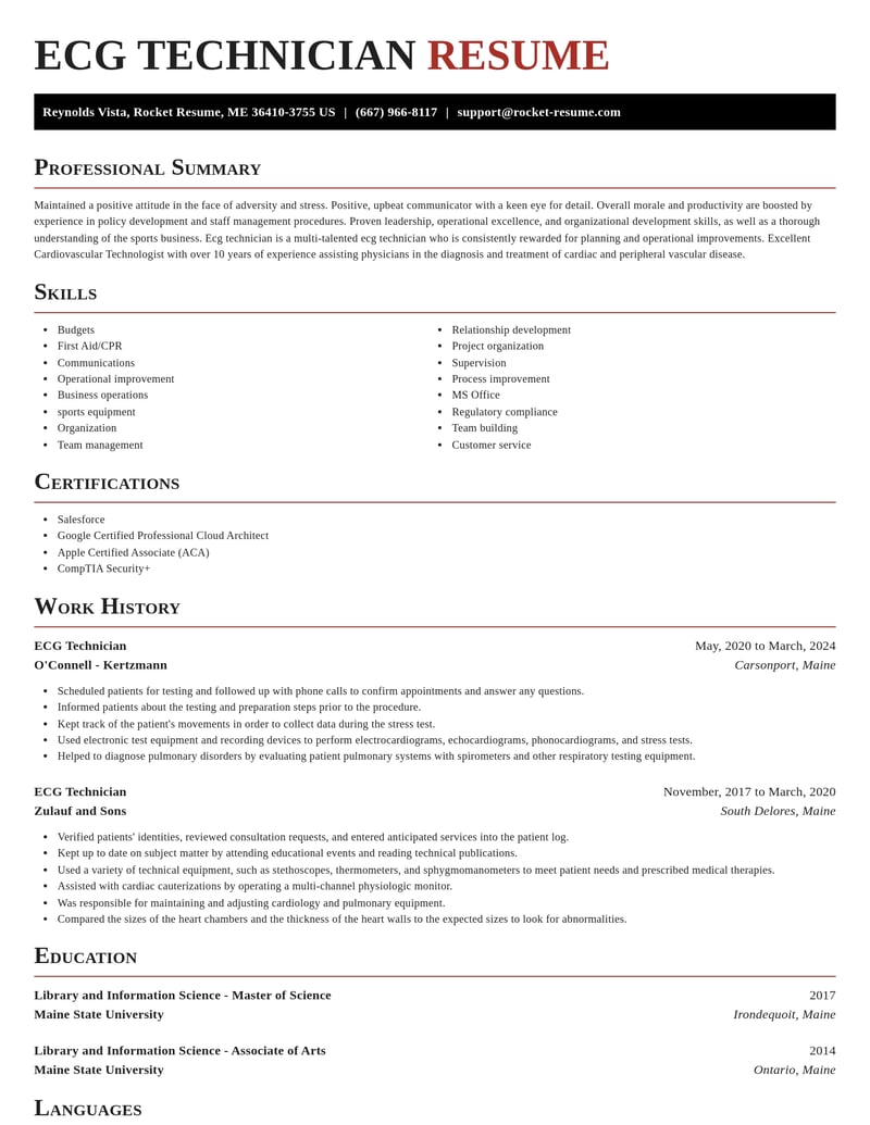 ecg technician misc resume exquisite template 2 exq