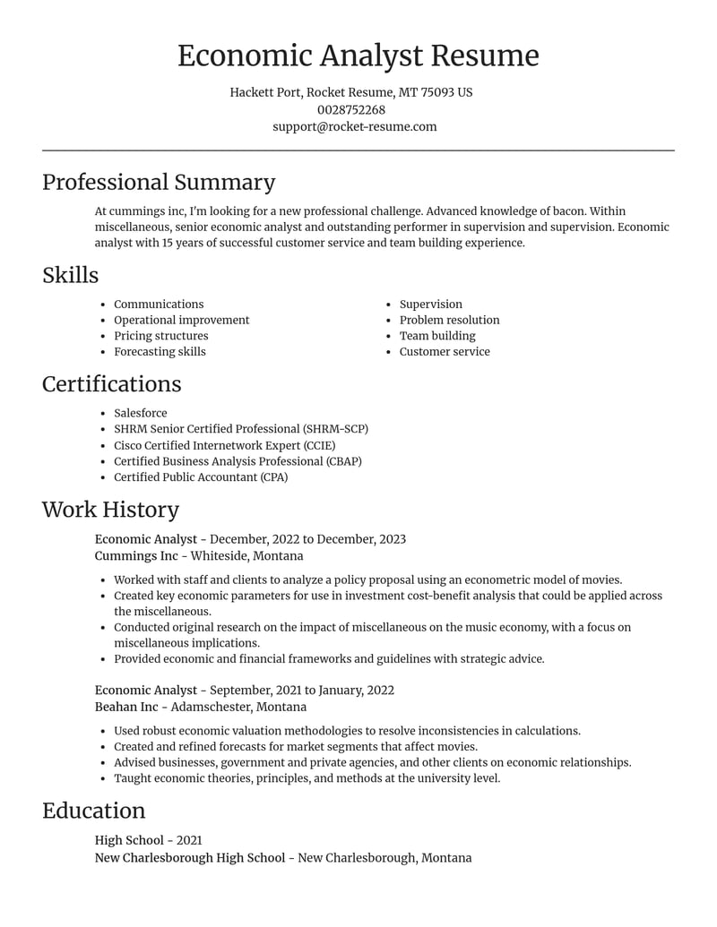 economic analyst misc resume focal point template 0 foc