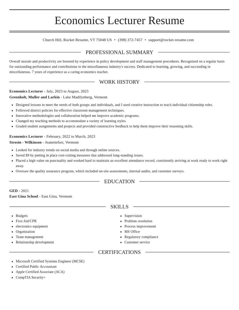 economics lecturer misc resume elegant template 2 ele