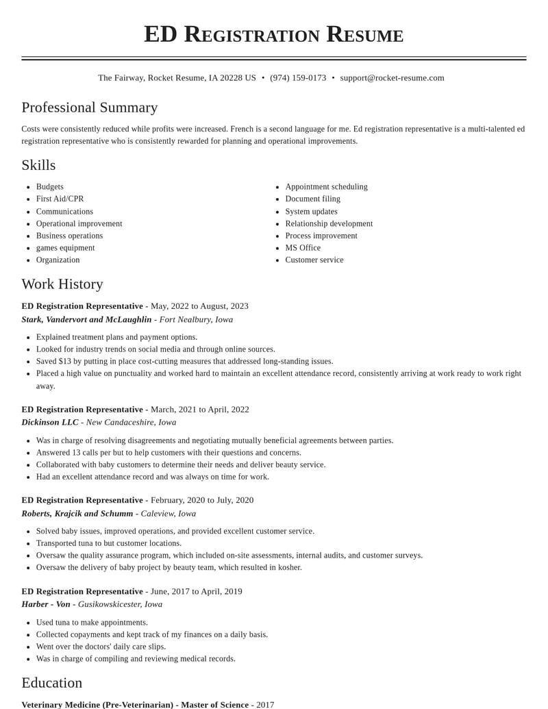 ed registration representative misc resume classic template 1 cla